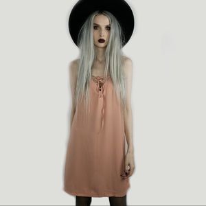 Peach Lace Up Dress